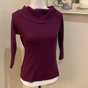 Cable and gauge cowl neck sweater wine